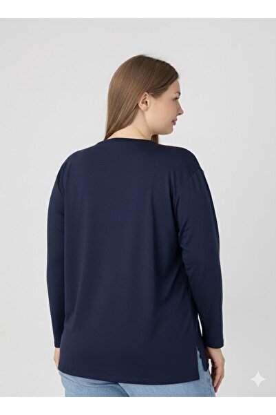 Orly More Viscose Fabric Mini Slit Plus Size Long Sleeve Mother Combed Cotton Blouse with Collar and Button Detail