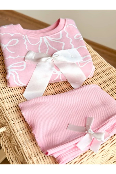Pinkitokids 3D Bow Detail Sweatshirt and Spanish Cut Bow Detail Leggings Set