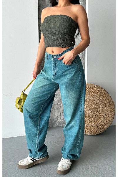 Işıltı kidss Pantaloni baggy stone enzyme pentru spălarea bărbiei, pantaloni de blugi, nuanță verde d2007