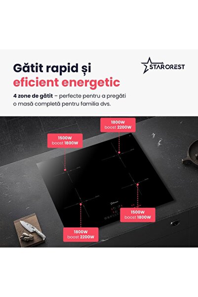 STARCREST Induction Hob SIH-6262, Touch Control, Booster, Keep Warm, Timer, Black Glass Kanger
