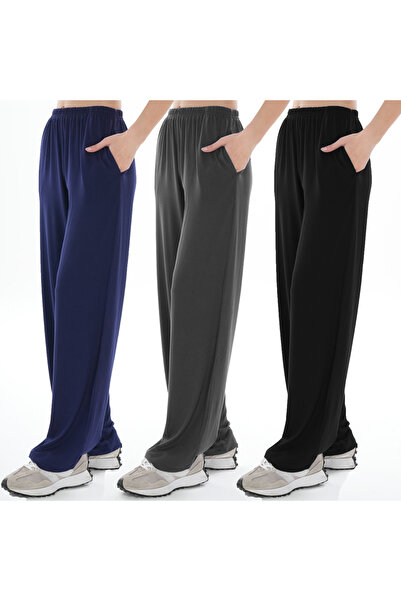 ASN concept Kadın Viskon Kumaş 3'lü Paket Pantolon (Büyük Beden Seçenegiyle)
