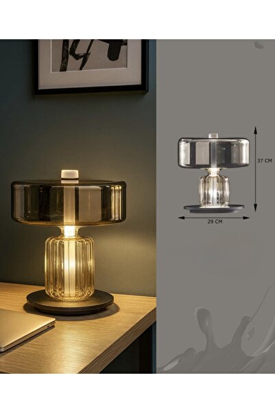 Cristalin Aydınlatma Smoked Led Glass Table Lamp – Modern Glass Design, Warm Light