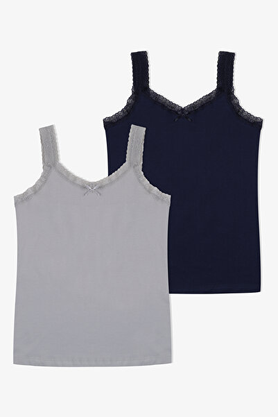 koza iç giyim Women's Cotton 2-Piece Sleeveless Lace Wide Strap Tank Top