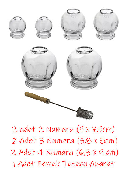 MediGreen Cam Hacamat Kupası Seti / 6 Adet Cam Hacamat Kupası & 1 Adet Özel Pamuk Tutucu Aparat