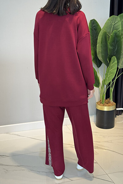 Lale Butik Stone Detailed Modal Suit 120289 Claret Red