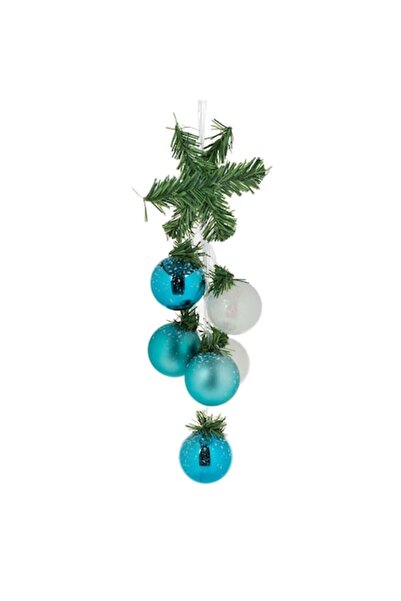 SHOPIENS Ghirlandă decorativă de Crăciun cu 6 globuri turcoaz și albe, 38 cm