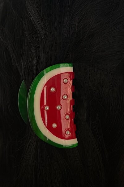 TAKIŞTIR مشبك عظمي بتصميم البطيخ بألوان مختلطة وتفاصيل من اللؤلؤ