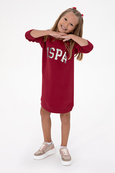 U.S. Polo Assn. Kız Çocuk Koyu Frambuaz Payet Detaylı Bisiklet Yaka Sweat Örme Elbise 50314313-VR104