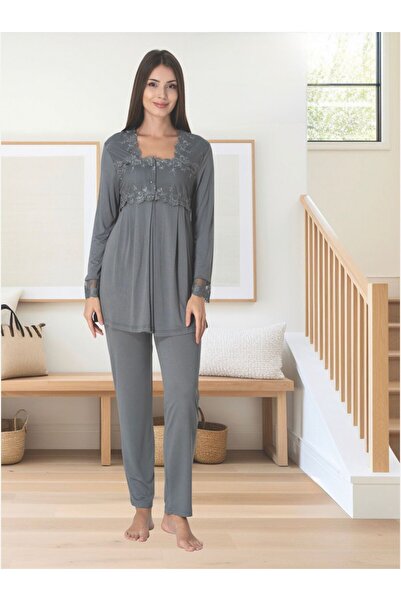 Lohusa Homewear Women's Smoked Lace Detailed Special Design Maternity Pajama Set