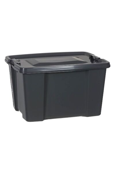 SHOPIENS Plastic Storage Box, Grey, 30L, 45x34x30 cm, with Lid and Locking Sy...