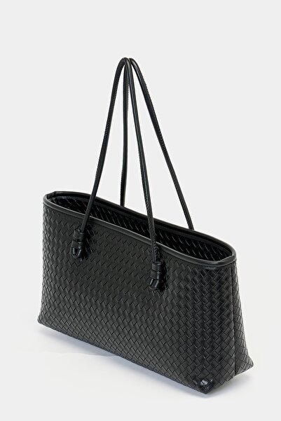 GALB Black Women's Knitted Pattern Pu Leather Hand and Shoulder Bag – Elegant Wide Form