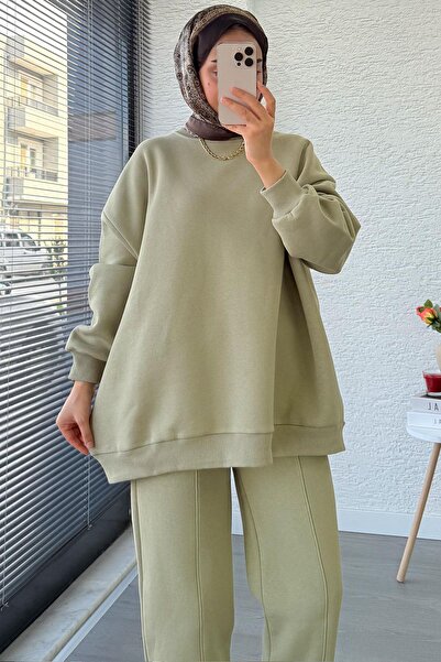 MELEK ARAZ Σετ φούτερ Oversize με παντελόνι Shalwar Cut – Πράσινο Καγκλά