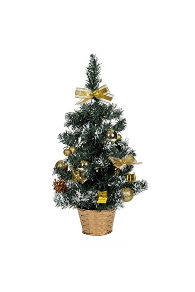 ANTBRO Brad de Crăciun decorativ cu ghiveci auriu, 20 LED-uri, globuri aurii,...