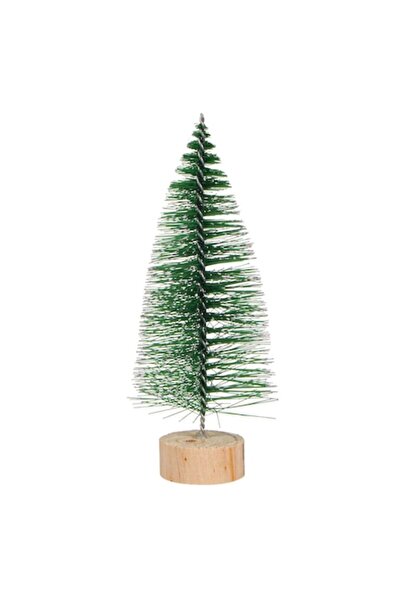 SHOPIENS Brad de Crăciun decorativ, Verde Zăpadă, Bază din lemn, 14 cm