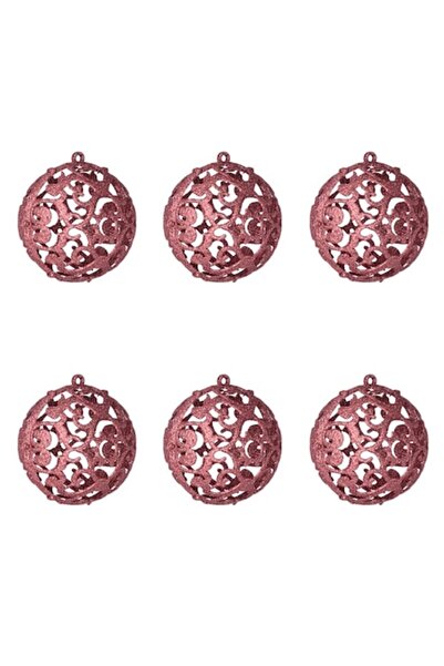 ANTBRO Set Globuri de Crăciun, Auriu Roz, Sclipici, 8cm, 6 Bucăți