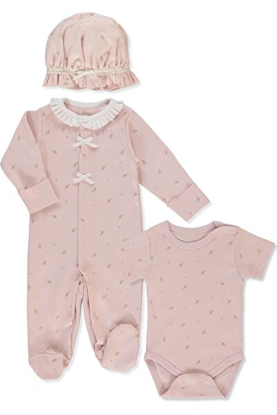 Bebetto طقم بدلة انترلوك من 3 قطع (تيني فلوريست) وردي اللون