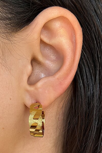 TAKIŞTIR أقراط دائرية من الفولاذ باللون الذهبي (زوج)