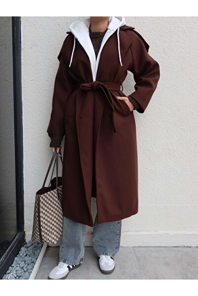 ESRAHELVACI Button Hooded Belted Coat