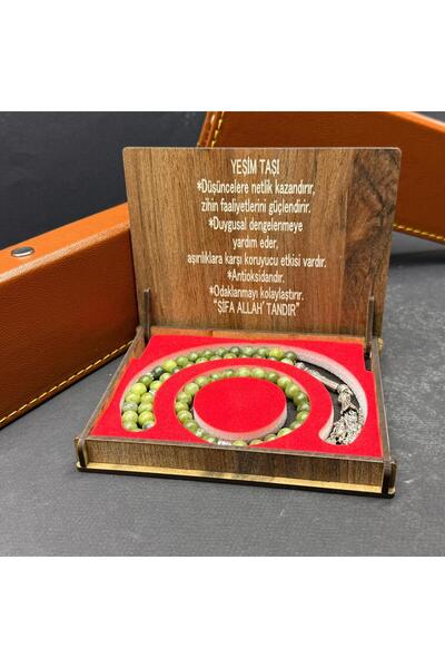 VURAL BİJUTERİ Özel Ahşap Kutulu Yeşim Taşı Tesbih-Bileklik Set – Küre Kesim