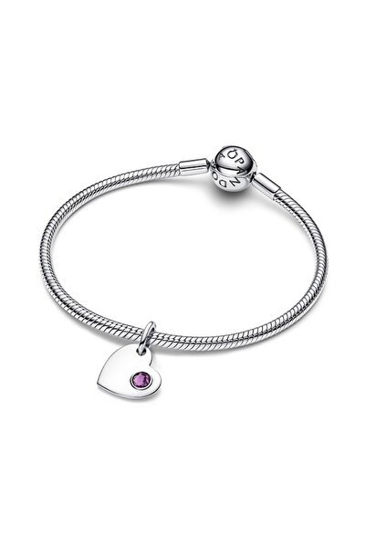 Pandora İşleme Yapılabilir Kalp Mor Taşlı Sallantılı Charm