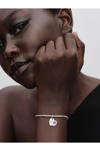 Pandora İşleme Yapılabilir Kalp Mor Taşlı Sallantılı Charm