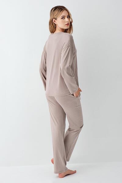 Arnetta Women's Modal Cotton Crew Neck Long Sleeve Casual Solid Pajama Set