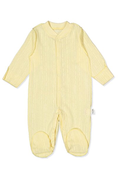 Bebetto Exterior Stitching Aj Lace-Like Knit Overalls with Straps (Basic/25) Yellow