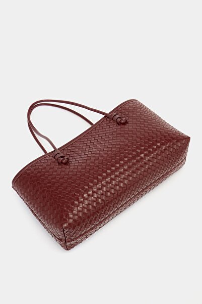 GALB Burgundy Women's Knitted Patterned Pu Leather Hand and Shoulder Bag – Elegant Wide Format