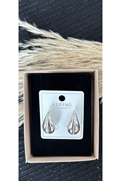 Aytozu Takı ve Aksesuar XUPİNG VIP Ortası Zirkon Taşlı Silver Damla Küpe