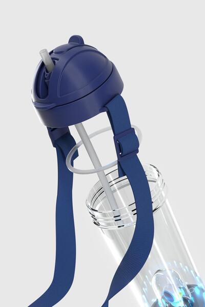 Renga Cosmo Astronaut Figured Led Lighted 385 ml Tritan Children's Water Bottle with Straw and Strap 912148 Blue