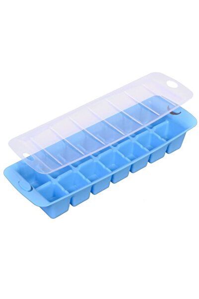 SHOPIENS Tavă pentru cuburi de gheață, 14 compartimente, capac transparent, plastic, albastru