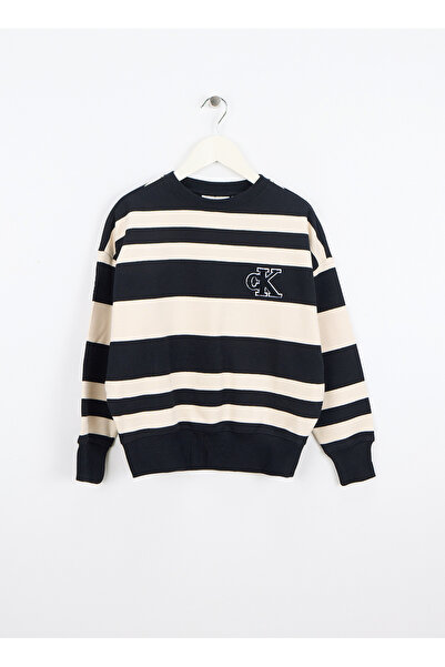 Calvin Klein Çizgili Erkek Çocuk Siyah Sweatshırt IB0IB02558BEH