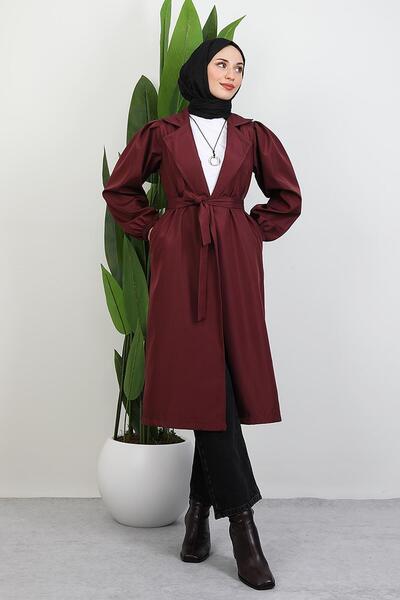 GİYZAMİLA Σελίν Μπαλόνι Μανίκια Καμπαρντίνα Βουργουνδίας