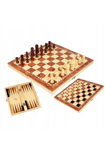 Other SZACHY DREWNIANE KLASYCZNE WARCABY TRYKTRAK 3W1 XXL DUŻE 24x24cm