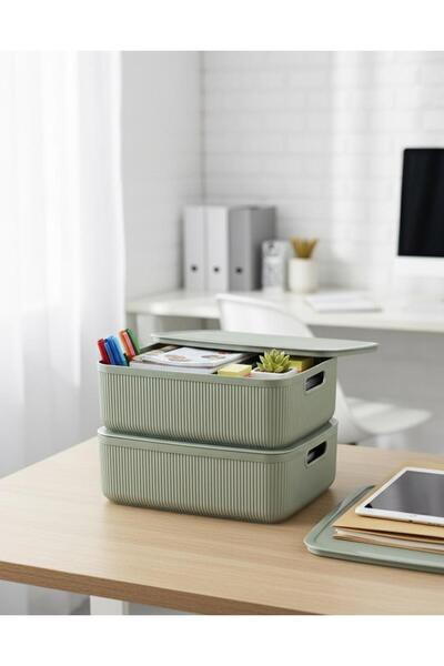 Okyanus Home Linea Smart Box Green 4,5 Lt Cutie de depozitare multifuncțională cu 2 capace