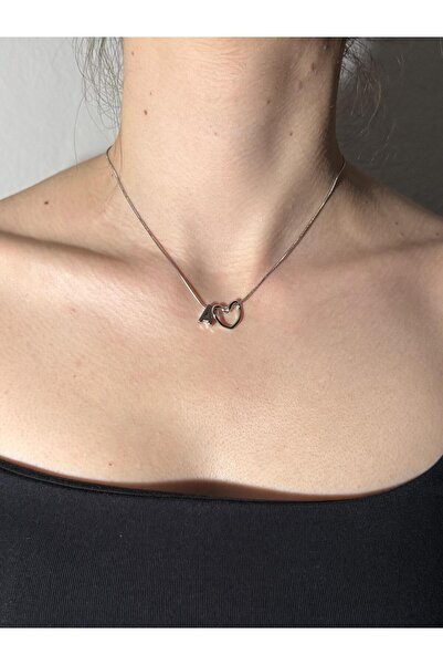Sirena Accessories Kalp Detaylı Gümüş Kaplama Paslanmaz Çelik Harfli Kolye