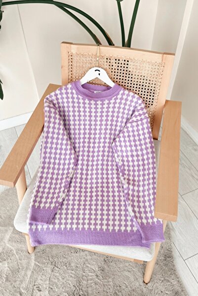 Kombinazon Fisto Square Pattern Lilac Sweater