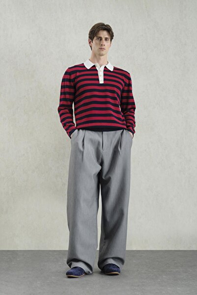 GIESTO Gold Buttoned Striped Polo Neck Sweater