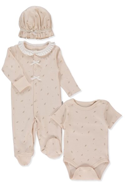 Bebetto طقم بدلة إنترلوك من 3 قطع (تيني فلوريست) بيج