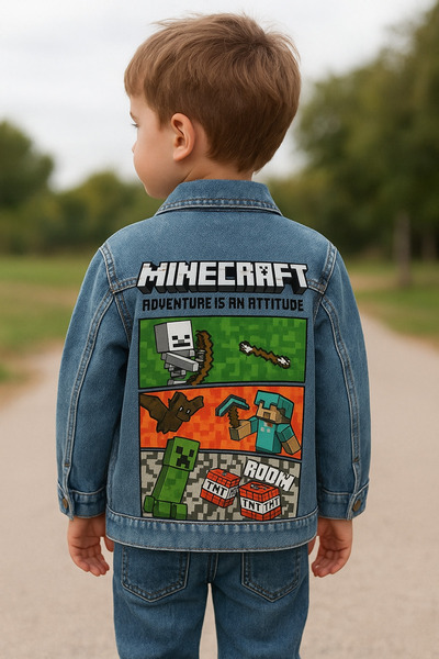 LUCCO Erkek Çocuk MineCraft Kot Ceket