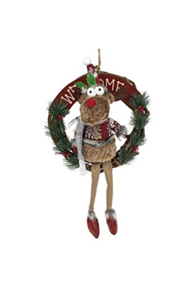 SHOPIENS Wooden Christmas Decoration Wreath Reindeer Grey 30 cm