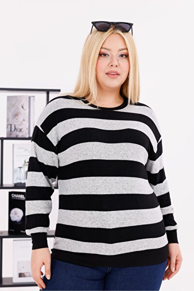 Siyezen Plus Size Striped Soft Sweater