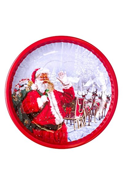OEM Decorative Christmas Plate Red Metallic Vintage Santa Claus Sleigh Ø26cm