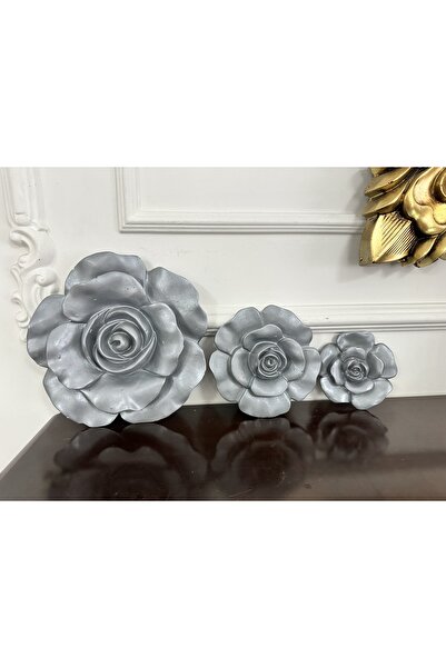 busraconcept Set de 3 trandafiri de perete argintii