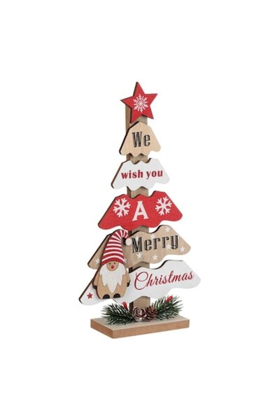OEM Decorațiune de Crăciun din lemn, brad cu mesaje de la pitici 25,5 cm