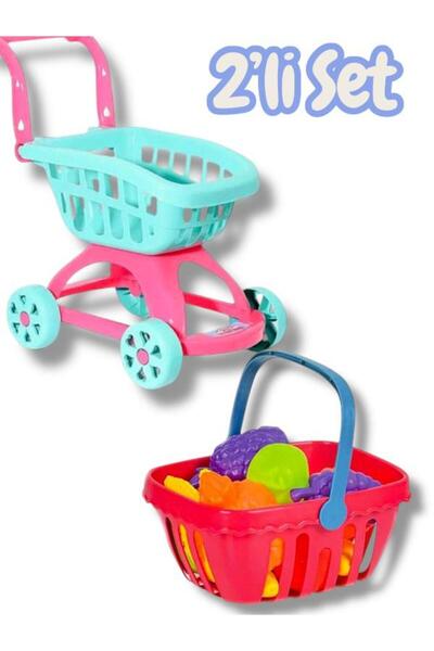 SAZE MARKET ARABASI PEMBE + 12 PARCA MEYVE ZEBZE SEPETI AVANTAJLI PAKET 2 Lİ SET