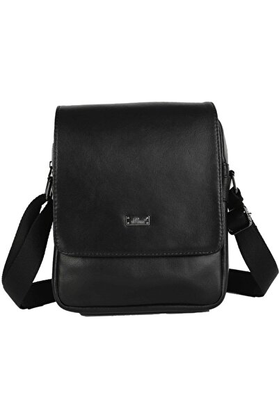 millamoda حقيبة ماسنجر رجالية من الجلد الطبيعي باللون الأسود-0026