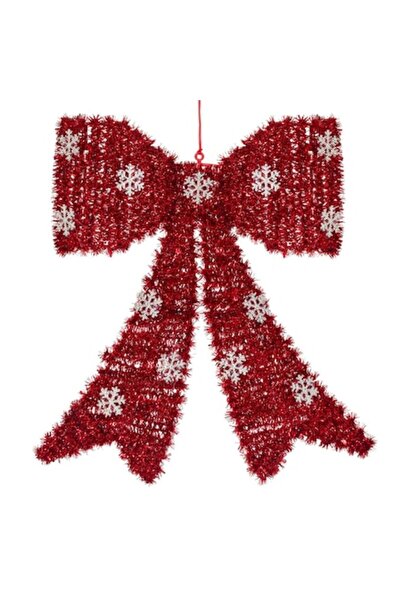 ANTBRO Decorațiune de perete de Crăciun cu fundă 3D din beteală, roșie, 35x45 cm