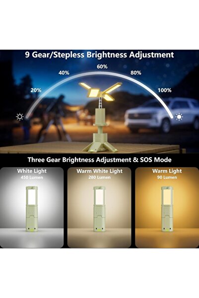 Generic Rechargeable LED Telescopic Camping Lantern – 14000mAh, Flashlight, 4 Panels