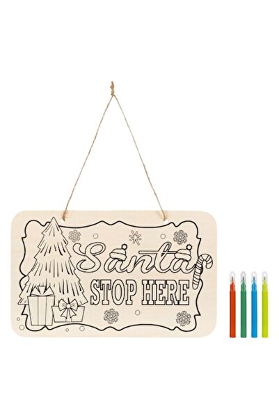 SHOPIENS Tablă decorativă de Crăciun din lemn, 4 markere, multicoloră, 23x14,...